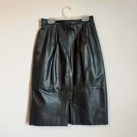 Genuine Vintage Leather Black Mini Skirt by COMINT size 5/6 - Picture 1 of 12